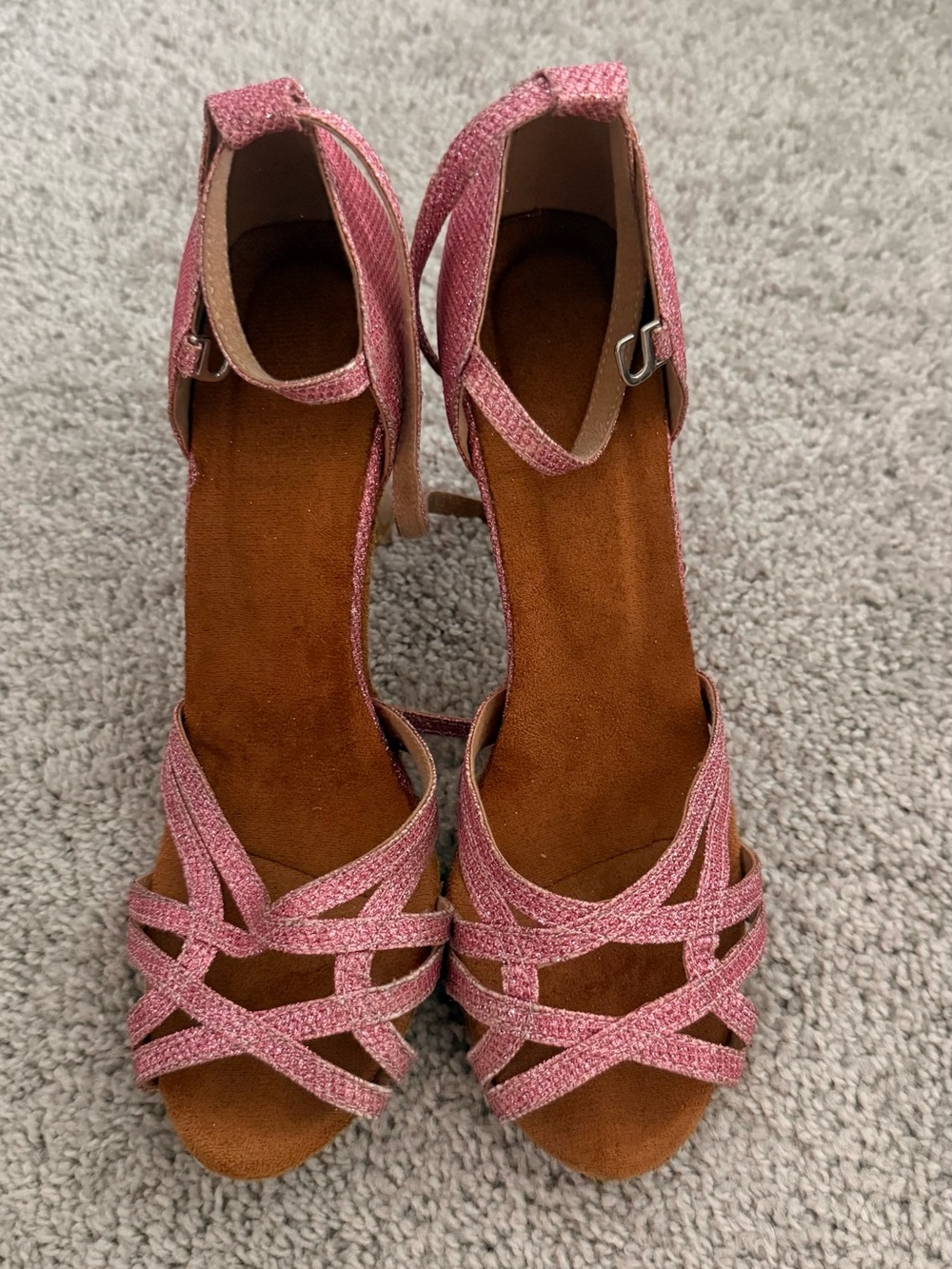 Pink Glitter Latin Ballroom Dance Shoes – Suede Sole